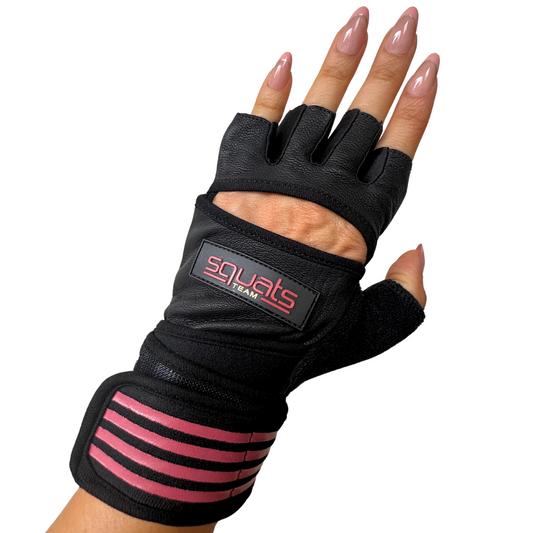 SQUATS TEAM - ProGrip Fitness Gloves – Genuine Leather with Enhanced Grip & Wrist Support, Foam Padding, and Integrated Towels"